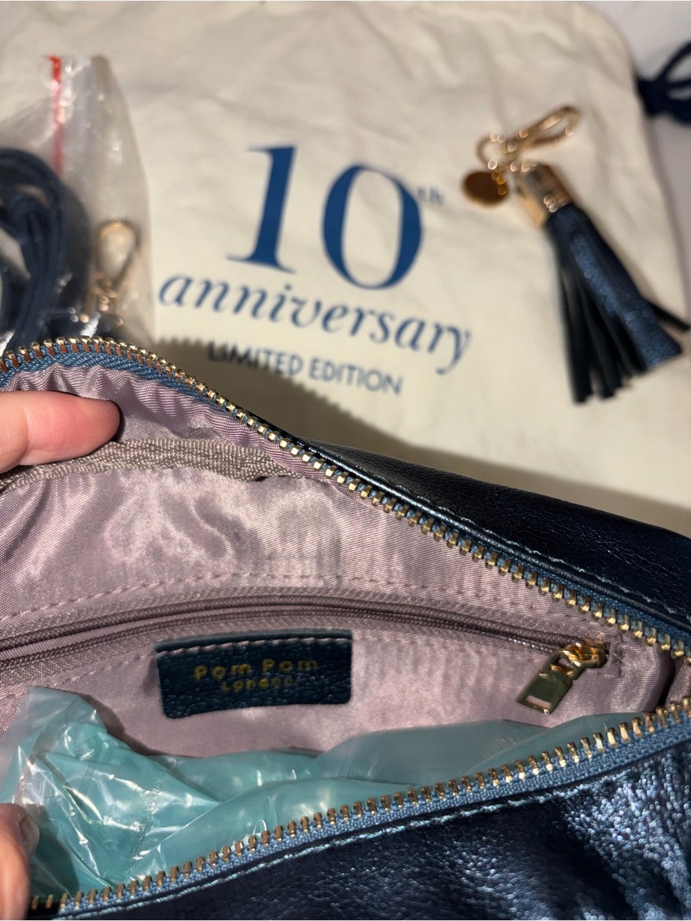 Pom Pom London sapphire blue limited edition 10th anniversary leather City bag - Picture 6 of 6